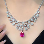 Luxury High-End Women's Water Droplet Blue Diamond Pendant Necklace Trendy Party Accessory Made of Brass with Cubic Zirconia