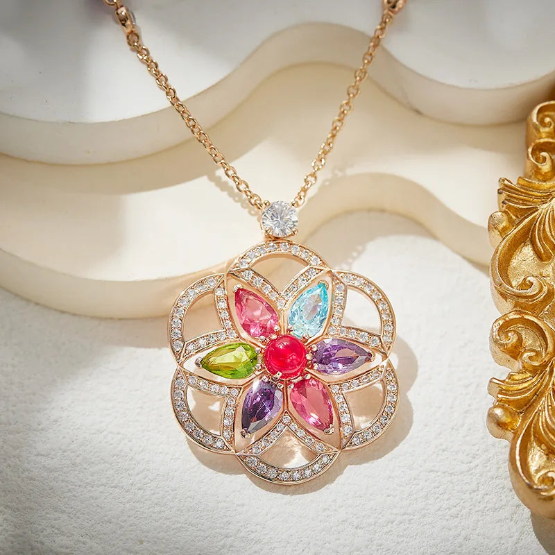 Women's Fine Pendant Necklace New Caibao Micro-Inlaid Gold Plated Atmospheric Fan Shaped Medium Long Sweater