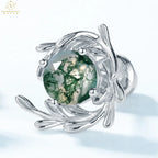 European American Style 925 Silver Cross-Border New Green Moss Stone Fine Stud Earrings Women's Aquatic Plants Agate Gold