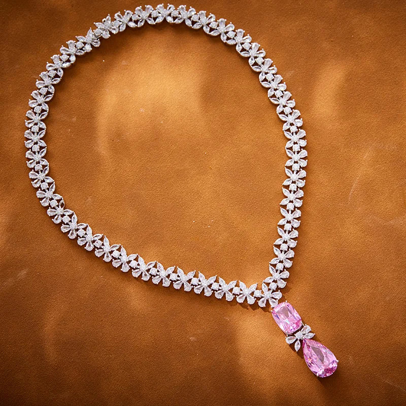 Luxury French Pearl Studded Teardrop Necklace for Women Trendy Collarbone Chain Diamond Necklace for Wedding or Evening Dress