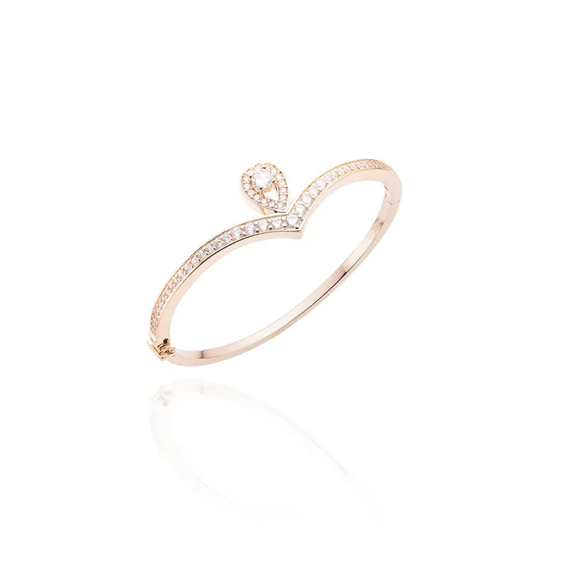 Trendy Rose Gold Bracelet Bangle for Women Fashion Jewelry with Heart-Shaped Crown Diamond Charm for Parties