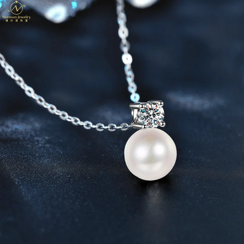 S925 Sterling Silver Necklace Pearl Moissanite Luxury Fine Chains for Sweater Match Classy Clavicle Jewelry Trendy Styling Gift