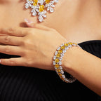 Luxury Large Zircon Pillow Shaped Yellow Zircon Tassel Design Bracelet Rhodium-plated Fashionable High-end Jewelry