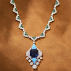 Luxurious Handmade Diamond Necklace Rhodium Plated Original Design Aquamarine Gemstone Collarbone Chain Weddings Red Carpet