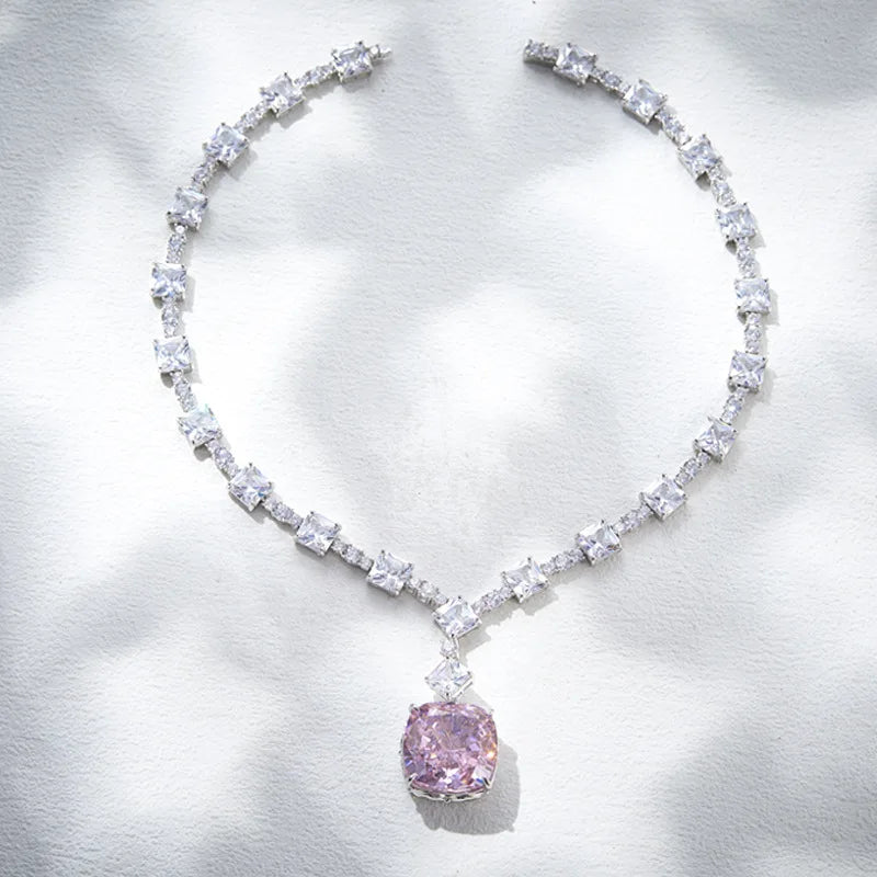 Luxury 20mm Yellow Zirconia Diamond Necklace White Rhodium Plated Brass for Ladies' Evening Party Wear