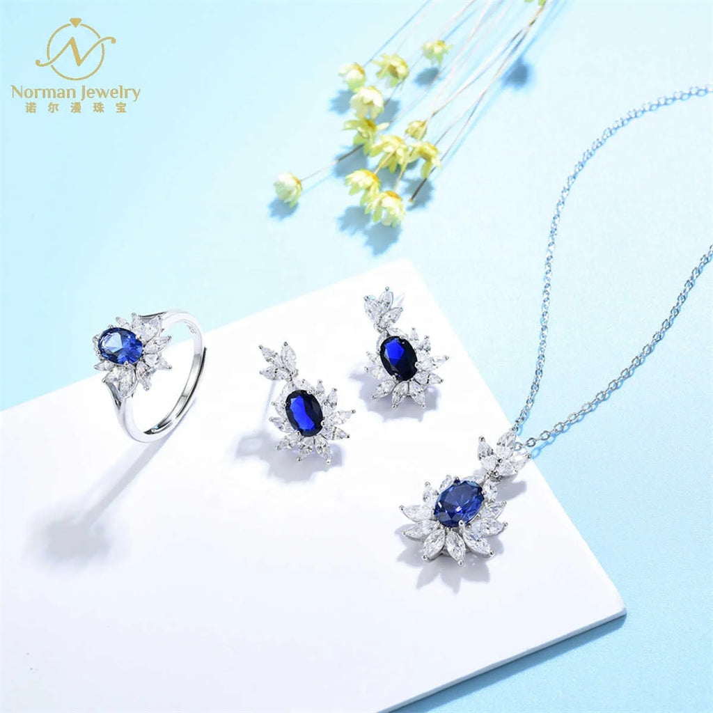 Anster Wholesale Fashion Women Luxury Sapphire Jewelry Set High Quality  Sterling Silver Infinity Pendant Necklace