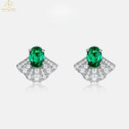 European American Elegant Cross-Border S925 Silver Fine Stud Earrings Cute Fan-Shaped Brilliant Cultivated Emerald Full Set