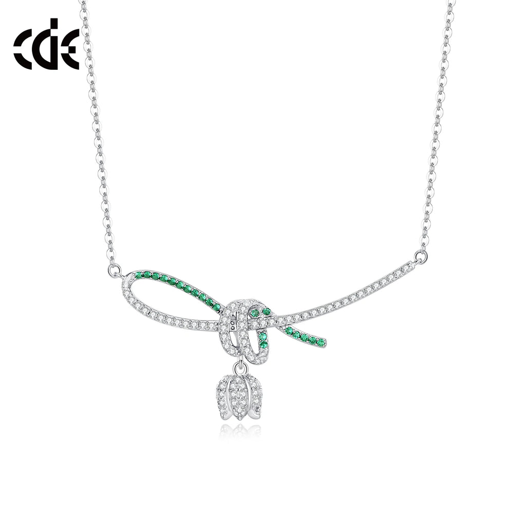 Collection 925S Fine Women's Necklace Spring Bells 5A Zirconia Rhodium Plated Pendant 925 Sterling Weddings Parties