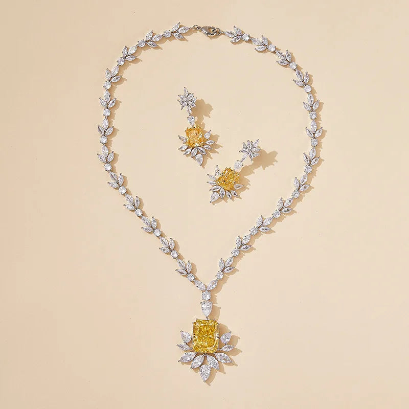 Brass Rhodium Geometric Flower Necklace for Women Latest Designs with Yellow Zircon Birthstone Stylish and Trendy for Parties