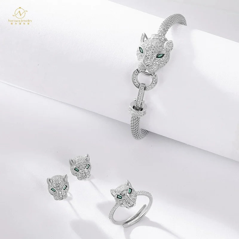 Women's Stylish Cheetah-Style S925 Silver Zircon Cross-Border Falling Galaxy Mainly Silver Earrings for Party Fashion Style Full