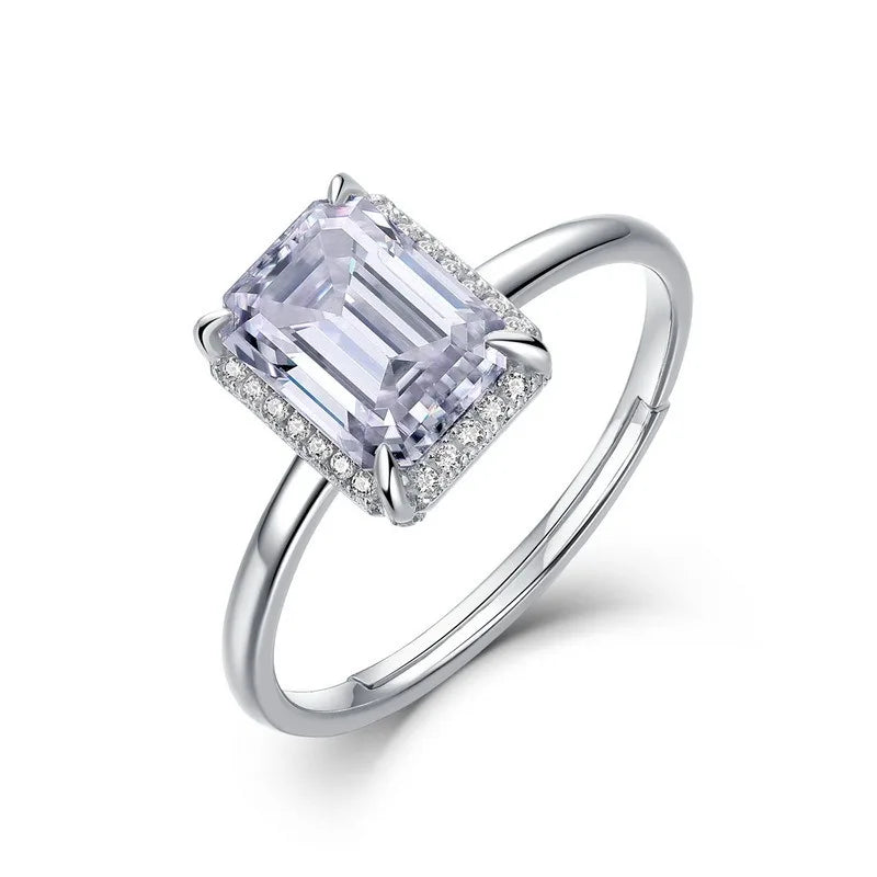 Women's S925 Silver Inlaid VVS Emerald Cut Moissanite Engagement Ring New Classic Cross-Border Design Accessible Luxury