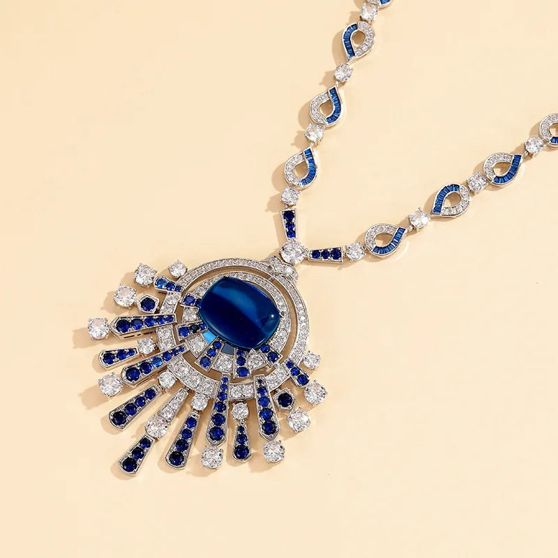 Blue Square Luxury Sweater Chain Emerald Zirconia Stylish Bohemian Style Religious Diamond Agate Pearl for Women for Shopping