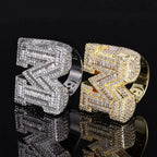 New Hip Hop M-Character Zircon Letter Ring Wholesale Men's Trendy Style Trendy Men's Personalized Ring