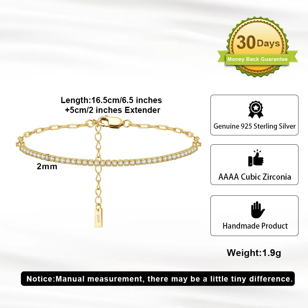 Wholesale SB141 925 Sterling Silver Jewelry Half Tennis Bracelet CZ 14K Gold Plating Ball Shape Pattern Half Paperclip Zircon