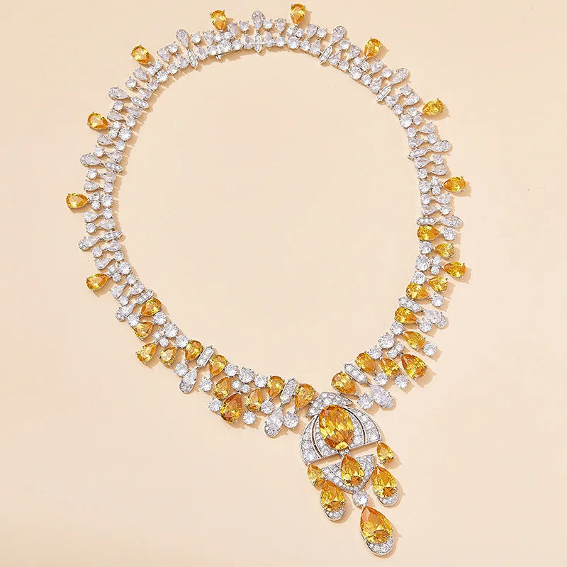 High Class Jewelry Brass Rhodium Plated Yellow Ladies Evening Dress Banquet Evening Dress Necklace