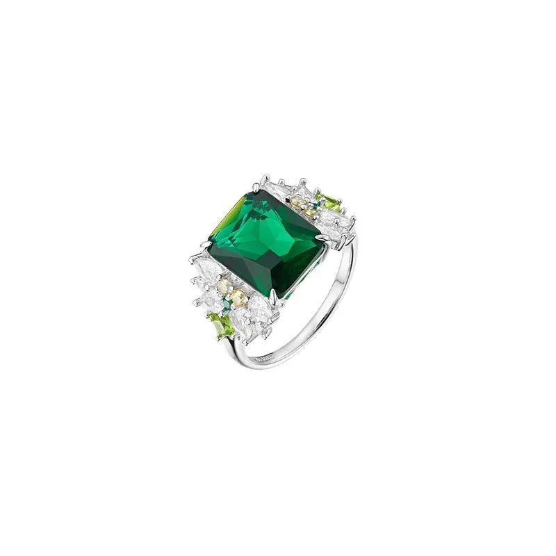 Hot Selling Exquisite Silver Plated Zirconia Diamond Rings Fashion Adjustable Rings Vintage Classic Emerald Rings