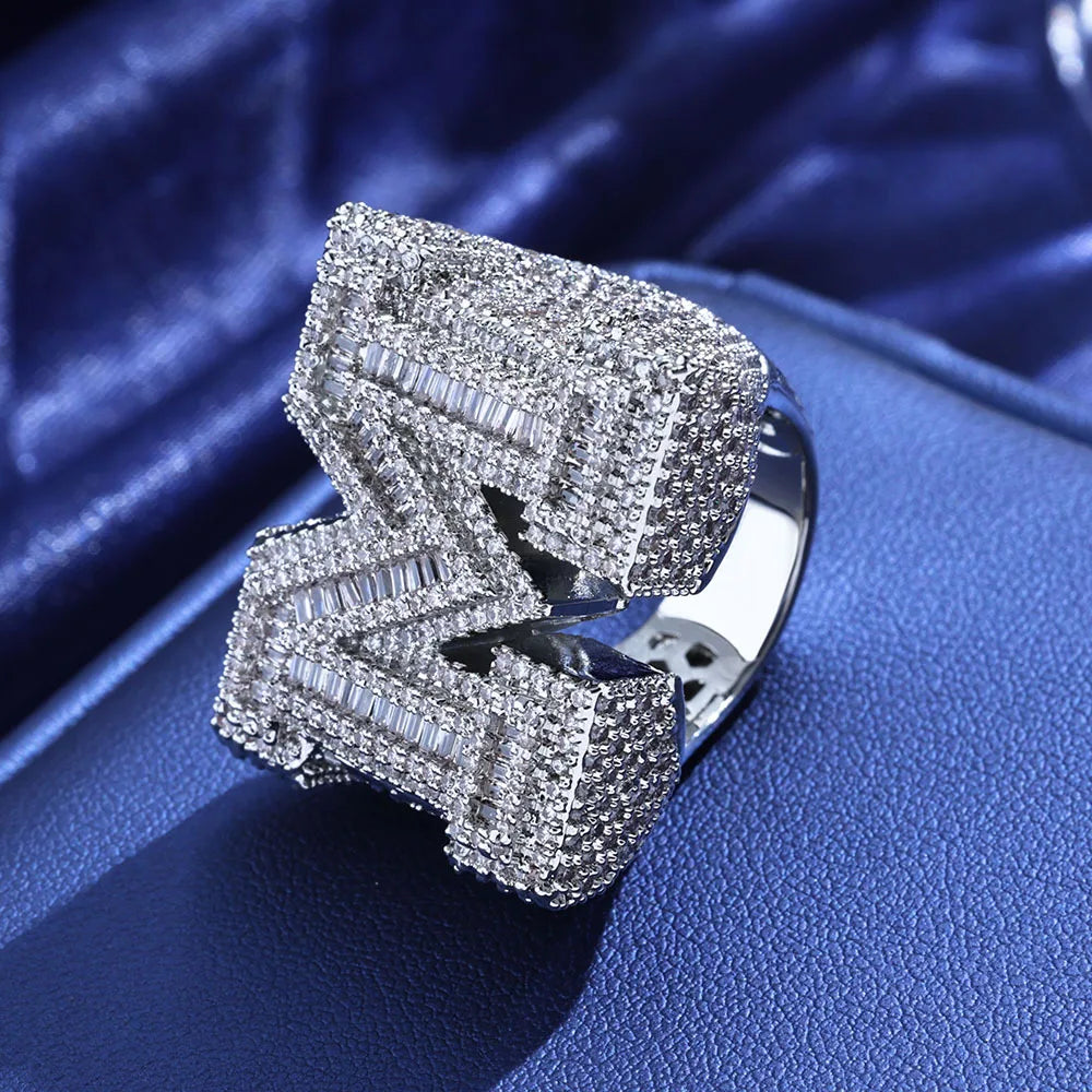 New Hip Hop M-Character Zircon Letter Ring Wholesale Men's Trendy Style Trendy Men's Personalized Ring