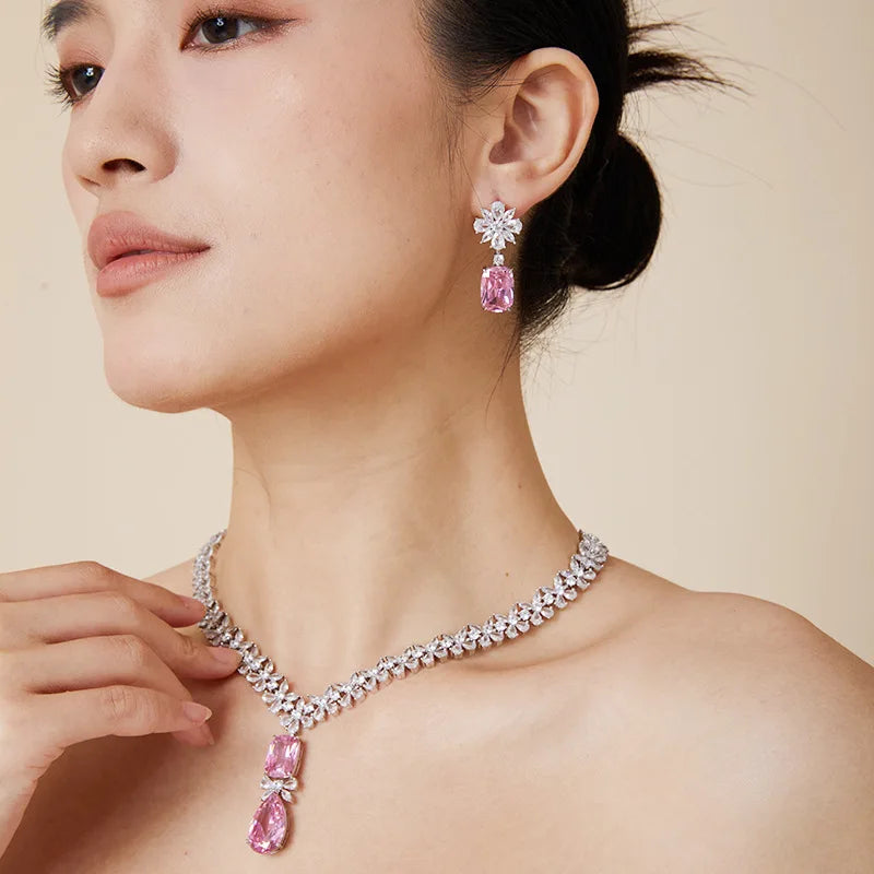 18K Gold-Plated Fine Dangle Earrings Gentle Pink/Yellow Square Diamond Geometric Petal Designs Stylish Atmospheric