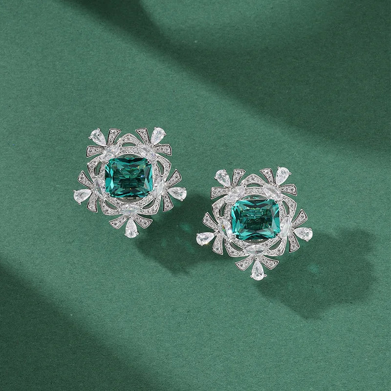 Hot Selling Factory Green Crystal Imitated Diamond Earrings for Women Wedding CZ Fashion Stud Earrings