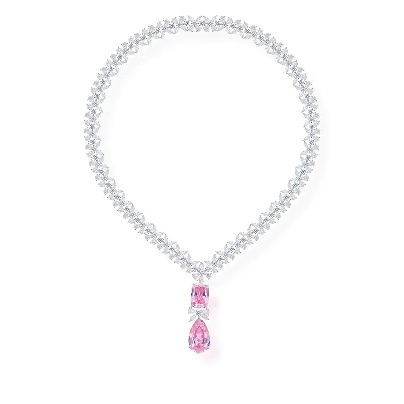 Luxury French Pearl Studded Teardrop Necklace for Women Trendy Collarbone Chain Diamond Necklace for Wedding or Evening Dress