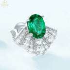 European American Elegant Cross-Border S925 Silver Fine Stud Earrings Cute Fan-Shaped Brilliant Cultivated Emerald Full Set