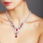 Customized Jeweler Brass Plated 18K Ocean Goddess Series Red Gemstone Exaggerated Evening Dress Accessories