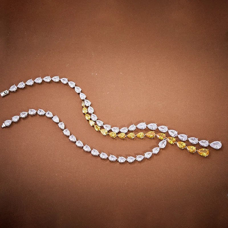 Anster Design Luxury Diamond Necklace for Ladies Hot Sale Yellow White Zircon Rhodium Plating Trendy Style for Prom Party Ball