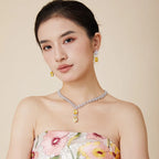 Luxury French Pearl Studded Teardrop Necklace for Women Trendy Collarbone Chain Diamond Necklace for Wedding or Evening Dress