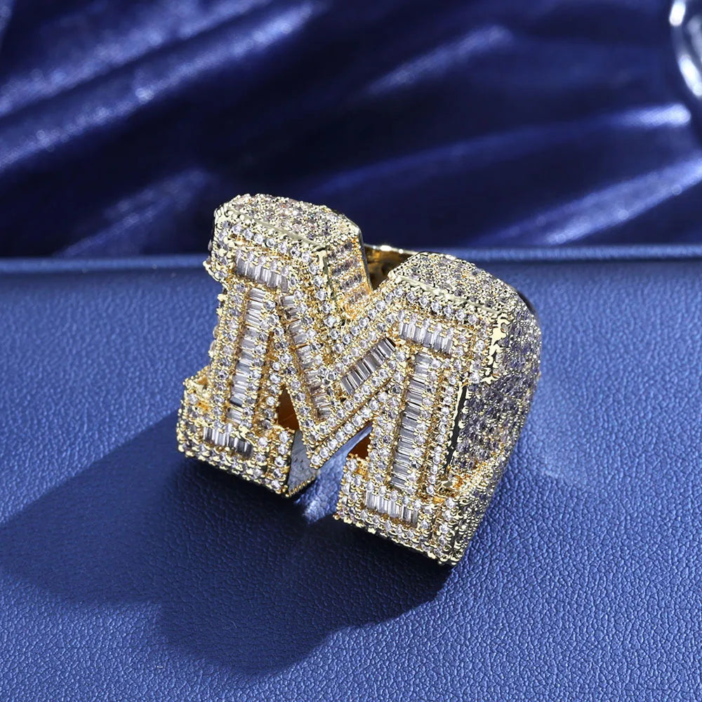 New Hip Hop M-Character Zircon Letter Ring Wholesale Men's Trendy Style Trendy Men's Personalized Ring