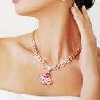 Champagne Plated Pink Fan Pendant Necklace Exquisite Fashionable Necklace for Wedding Party Charming Bride Girlfriend Gift