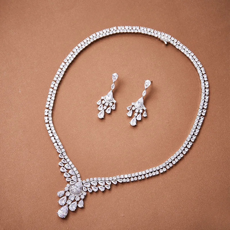 Rhodium Private Custom Fashionable Women's Marquise Shaped Zircon Necklace with a Luxurious Design and Collarbone Chain