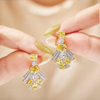18K Gold-Plated European American Style Yellow Diamond Earrings High-End Luxurious Square Diamonds Medium Long Drop Women's