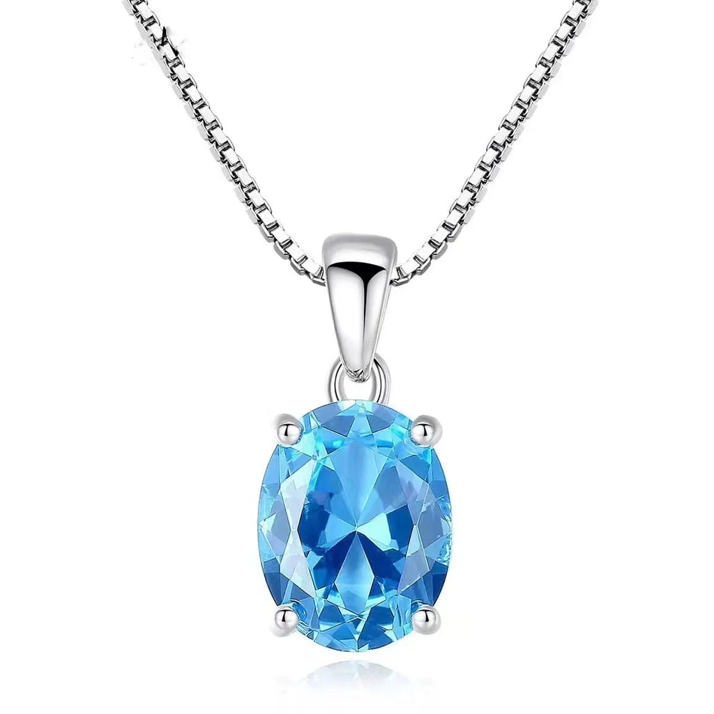 Amazon's New Classic Link Chain S925 Sterling Silver Blue Topaz Pendant Necklace with Niche Jewelry Box Simple Design for Women
