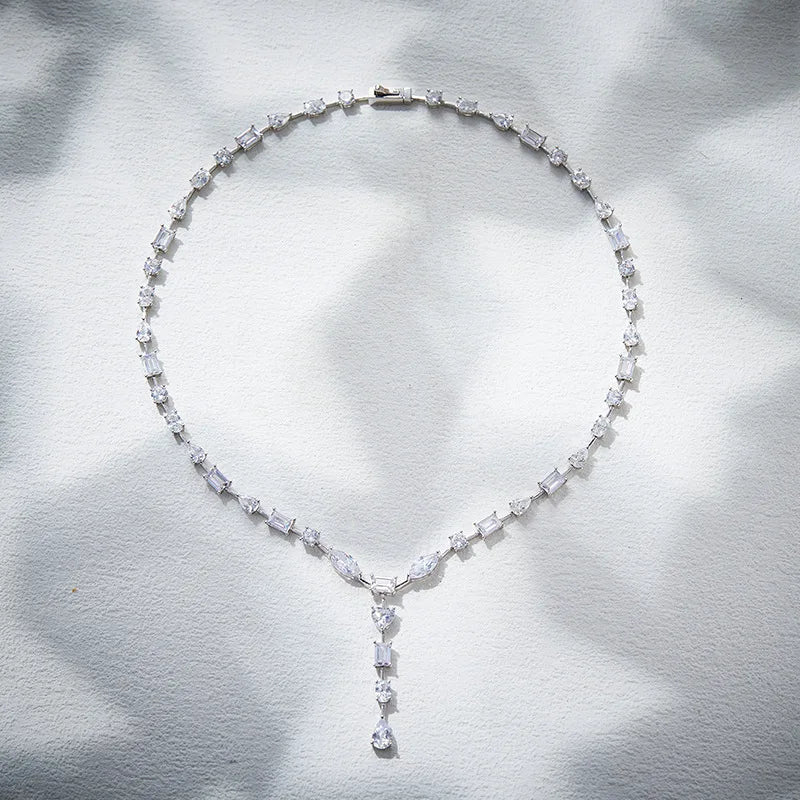 Rhodium Plated Necklace Choker High Quality Fashion Jewelry with Diamond for Wedding Birthday Gift Couples Men Women