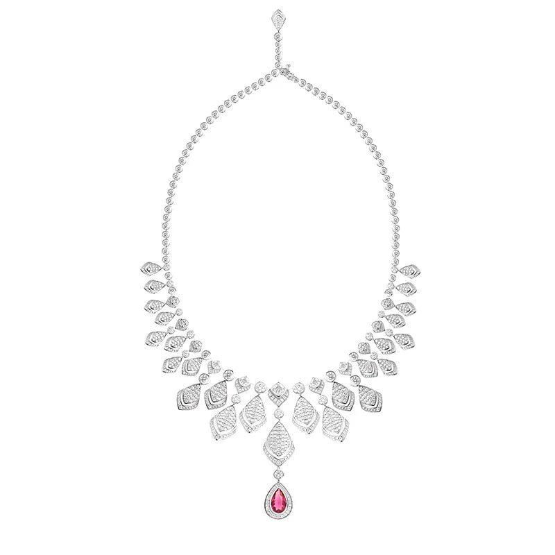 New Fashion Simple Elegant Brass Necklace for Women Trendy Pink Zirconia for Parties and Weddings