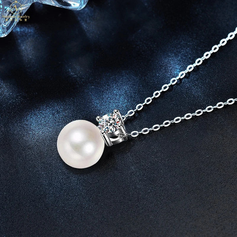 S925 Sterling Silver Necklace Pearl Moissanite Luxury Fine Chains for Sweater Match Classy Clavicle Jewelry Trendy Styling Gift