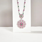 Rhodium Plated Women's Pendant Necklace with Zirconia Inlay Fashionable Luxurious for Wedding Party Evening Wear Sweater Chain