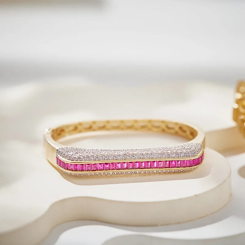 Champagne Plated Straight Shaped Bracelet with Red Zircon Plating High-End Fashionable Jewelry Accessories Men Women Engagement