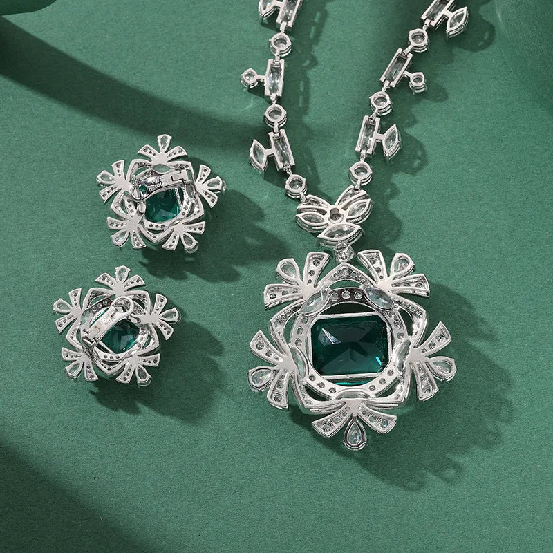 Rhodium Plated Fine Pendant Necklace Exquisite Fan-Shape with Handmade Zircon Inlay Elegant Charm for Weddings Banquets Parties