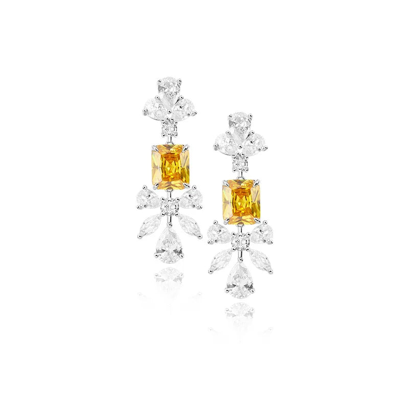 Fashion Handmade 18K White Gold Plated Jewelry Luxury Yellow Diamond Stud Earrings for Women