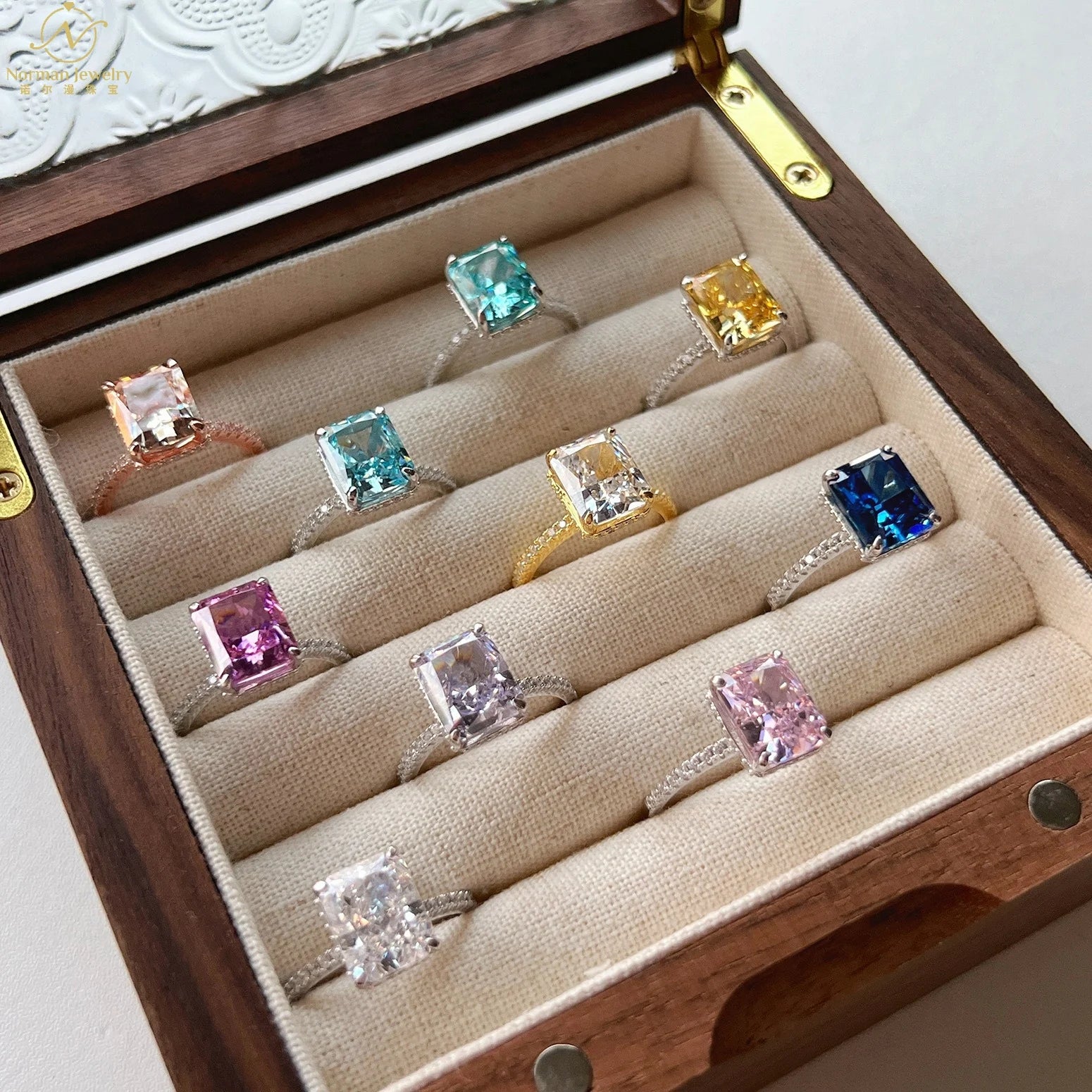 S925 Silver Women's Romantic Ring French Super Flash Square 8A Ice Flower Cut Zircon Niche Design mainly made Alloy for Party