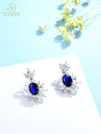 Luxury Gemstone Jewelry White Gold Natural Unheated Cornflower Sapphire Wedding Earrings