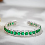 Forest Style Sterling Silver Simple Single Row Full Diamond Green Spinel Tennis Chain Bracelet