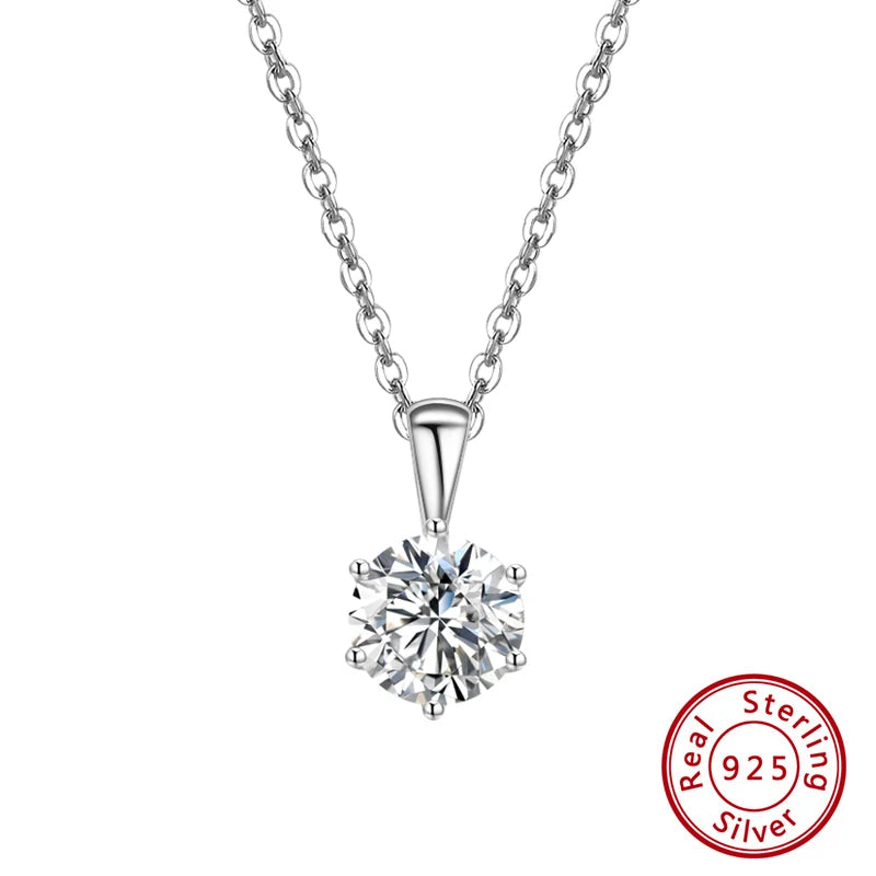 Sn278 925 Sterling Silver Classic Advanced 6 Prong Setting Necklace 9mm AAAA Cubic Zirconia for Women's Engagement Wedding Party