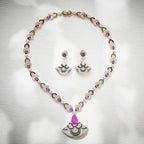 Fashionable Women's Zircon-Inlaid Brass Necklace with Zircon Fan-Shaped Pendant Champagne Gold for Wedding Anniversary Gift