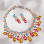 Brass Plated Champagne Gold Exaggerate Sexy Fashion Colorful Evening Dress Necklace Morgan Powder Luxury Jewelry Short Chain