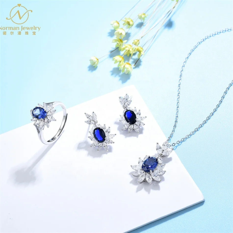 Luxury Gemstone Jewelry White Gold Natural Unheated Cornflower Sapphire Wedding Earrings