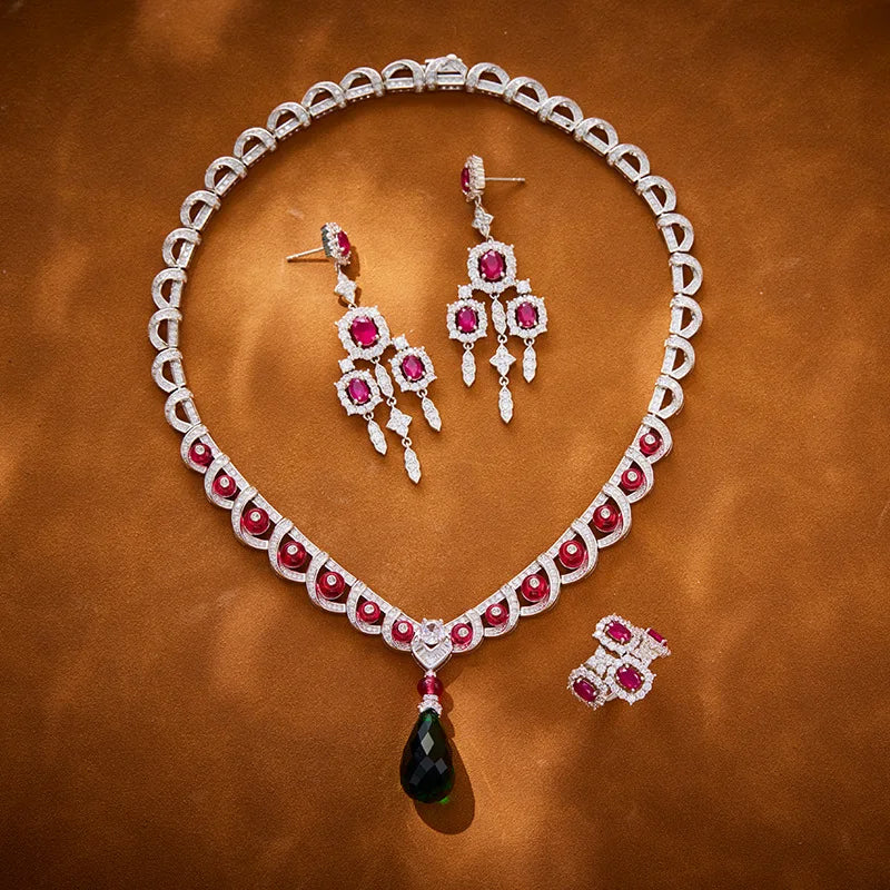 Trendy Crystal Water Necklace with Exquisite Rhodium-Plated Goddess Design Brass Pendant Green Water Droplet for Grandmothers