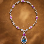 Exquisite Natural Sapphire Necklace Retro Water Droplet Pendant Geometric Gold Jewelry Women's Engagement Rhodium