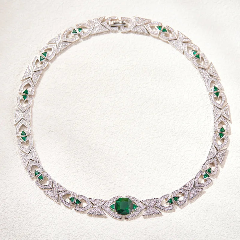 Wholesale Brass Electroplated Green Small Fan Chocker Necklace Set Women's Evening Dress Jewelry